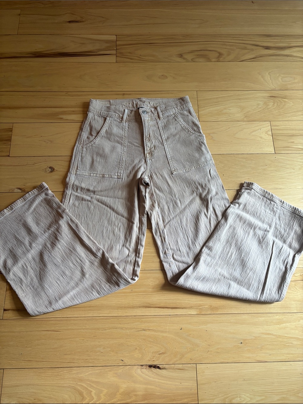 American Eagle Size 6 Long Wide Leg Chinos in Light Taupe